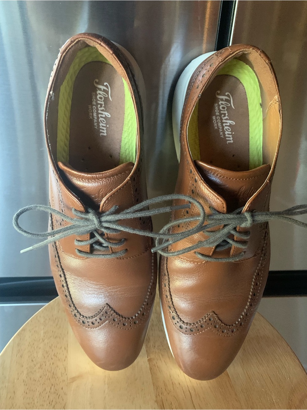 Florsheim Men's Brown Leather Wingtip Derbys with Gray Laces